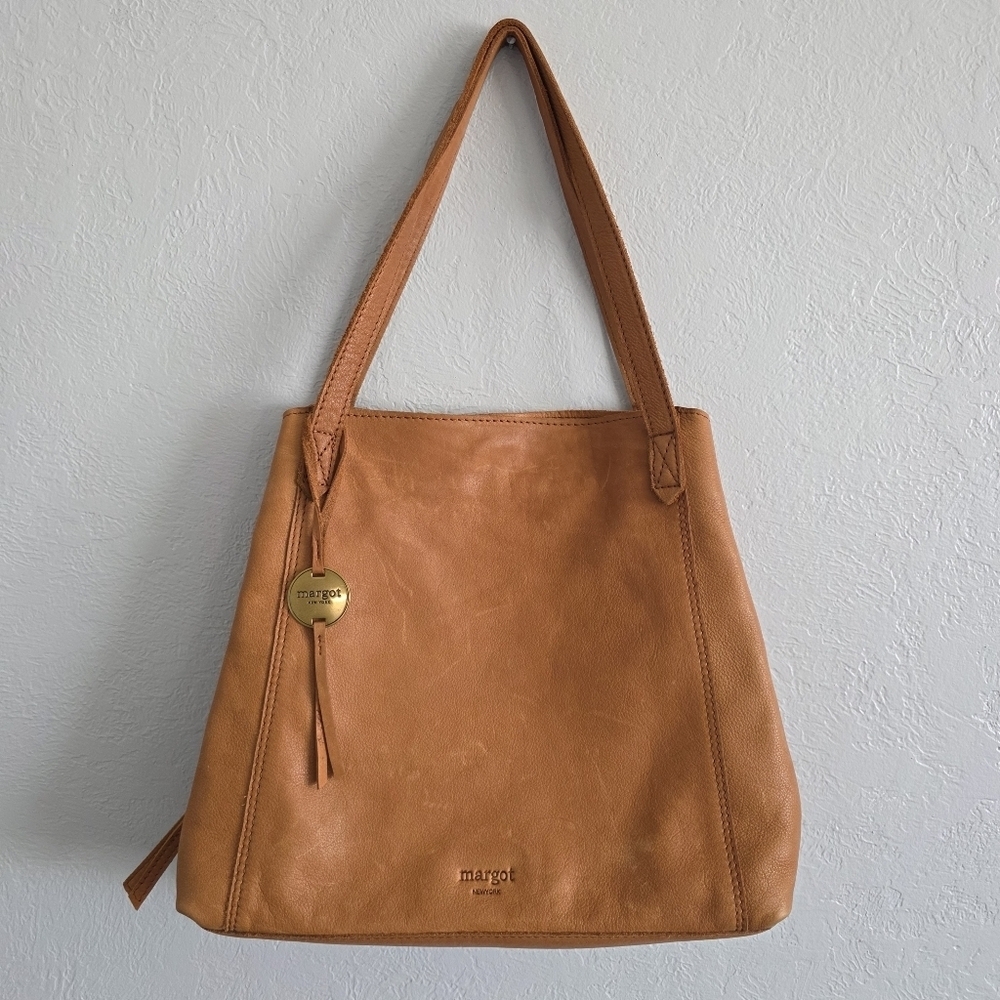 Margot New York Womens Marcy Tote Cognac Soft Genuine Leather Purse MSRP $200